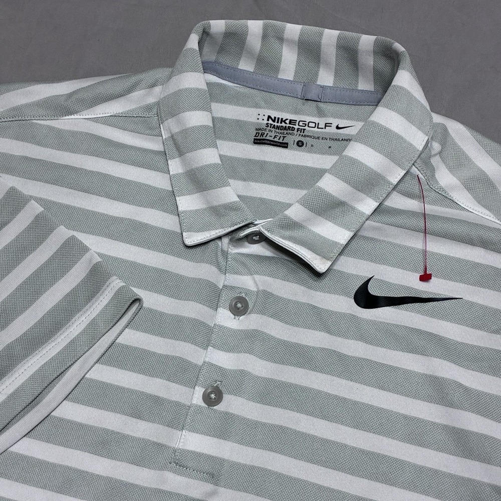 Nike Golf Mens S Gray Stripe Dri-Fit Performance Moisture Wicking Polo Shirt